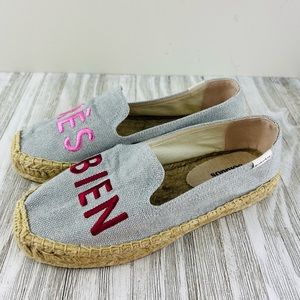Gray Espadrilles with Pink and Red Embroidery
